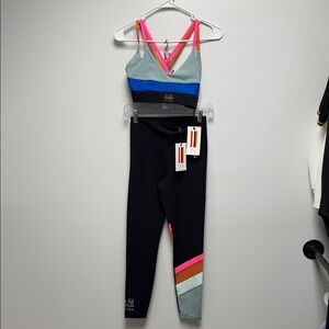 P.E Nation Gray Mist Sports Bra matching leggings black size S